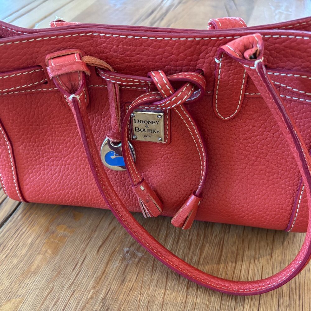 Dooney & Bourke Satchel, orange/red, with tassel - Picture 4 of 5